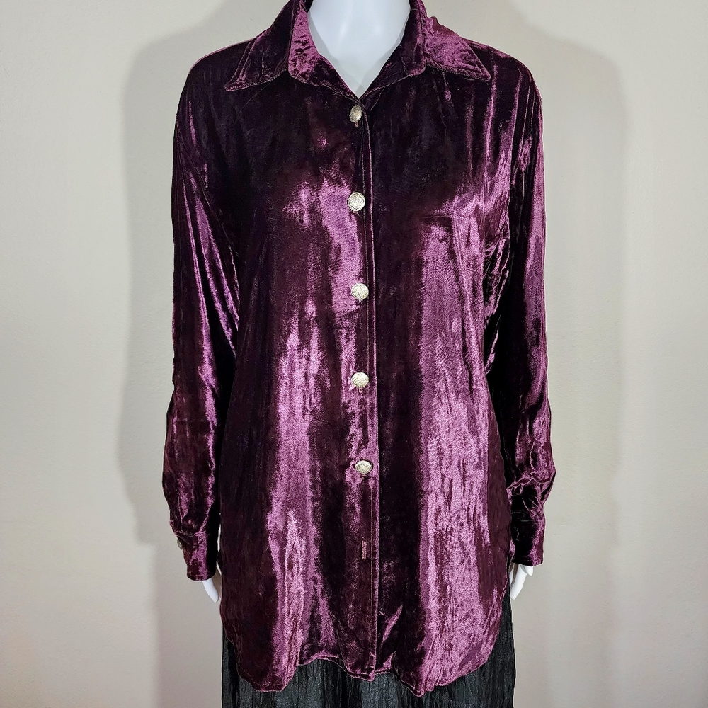 TASHA POLIZZI Merlot Velvet Button Down Shirt